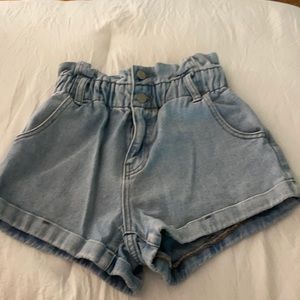 paperbag denim mom shorts
